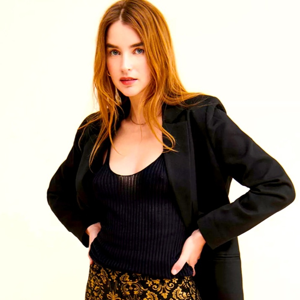Urban Outfitters Womens Pants Tapestry Jacquard Cropped Black Gold Size 6